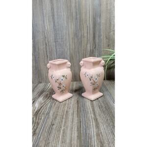 2 Vintage RRP Pink Floral Vases, Robinson Ransbottom